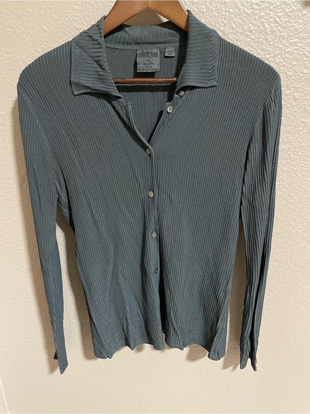 Country Road Charcoal Ribbed Button-Up Top with layering tank